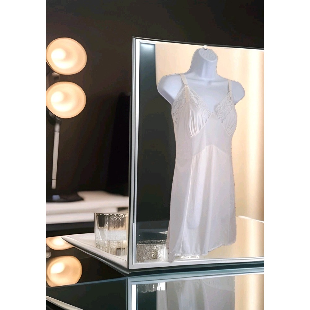 Vintage 90s Y2K Slip Dress 36‎ Average White Satin Tricot Lace Fairy Lingerie